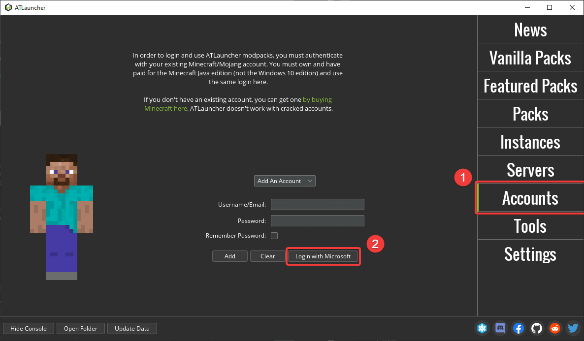 ATLauncher - Help - How to add an account